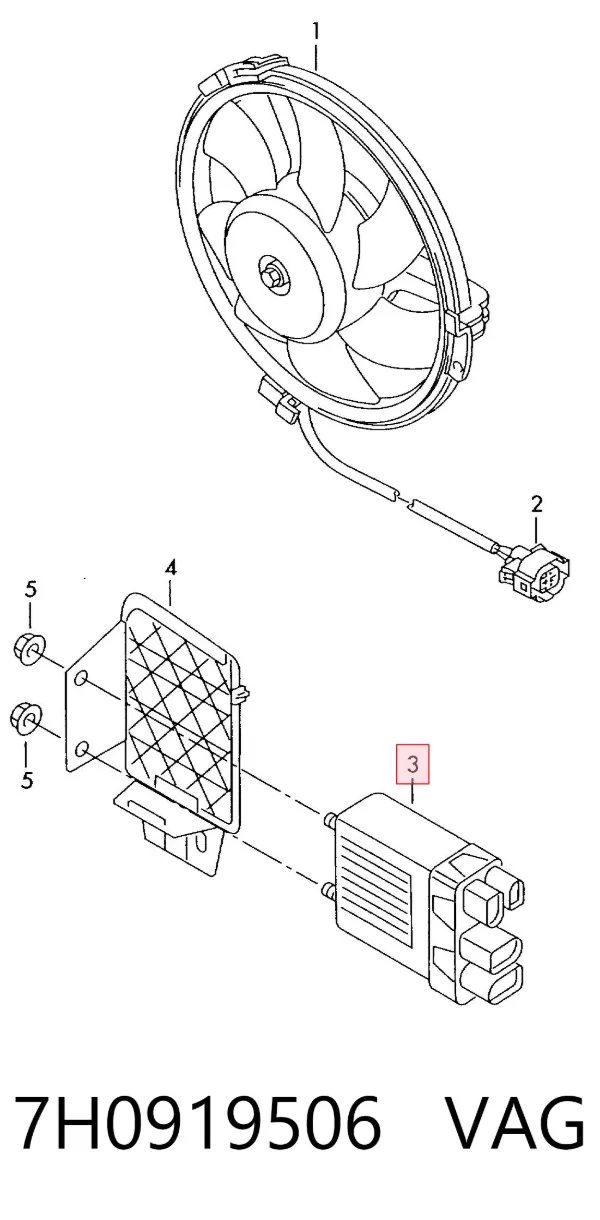 Regulador de revoluções de ventilador de esfriamento (unidade de controlo) 7H0919506 VAG