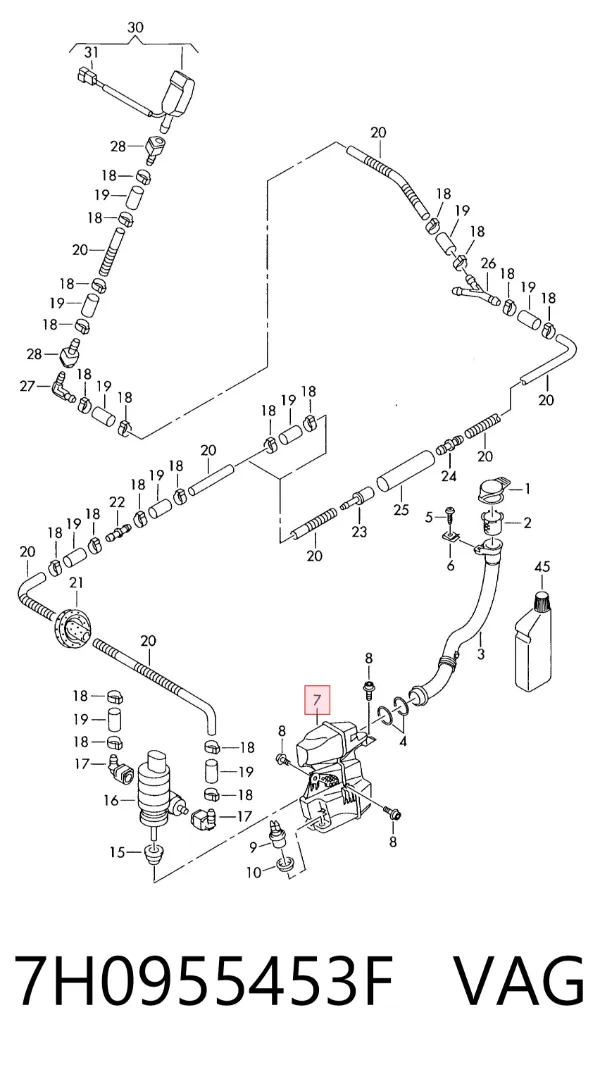 Tanque de fluido para lavador de vidro 7H0955453F VAG