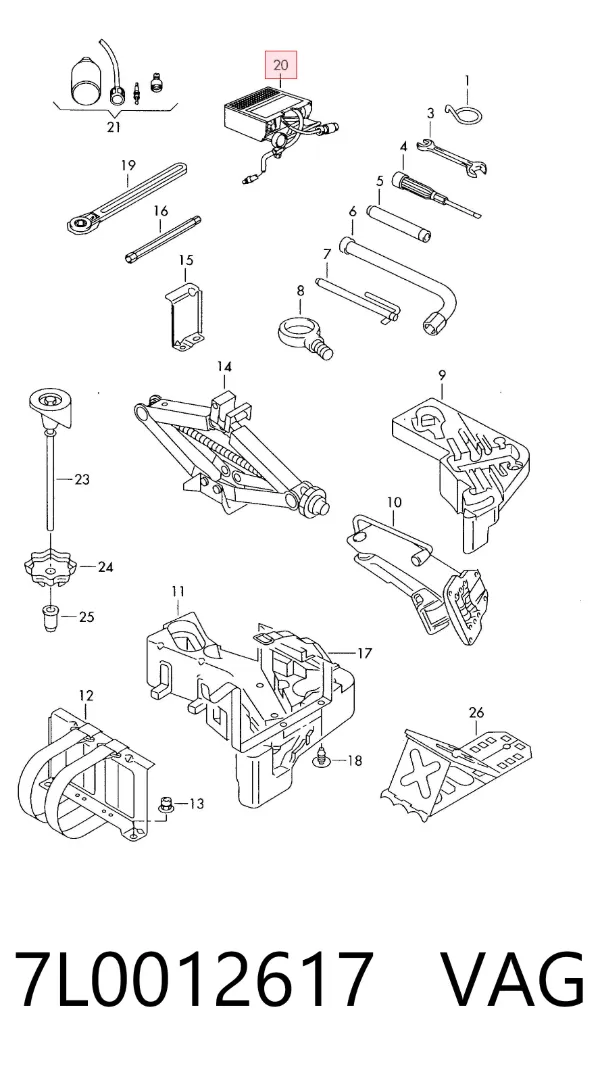 Compressor para o bombeio de pneus 7L0012617 VAG