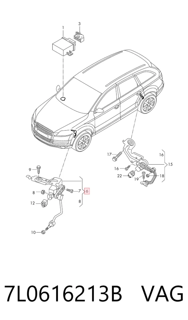 Sensor dianteiro esquerdo do nível de posição de carroçaria 7L0616213B VAG