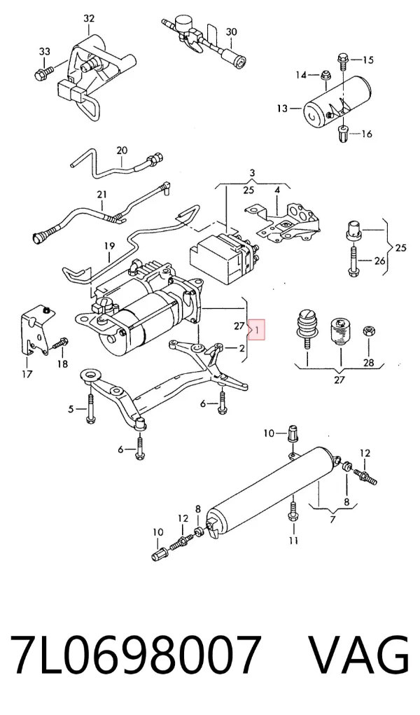 Compressor de bombeio pneumático (de amortecedores) 7L0698007 VAG
