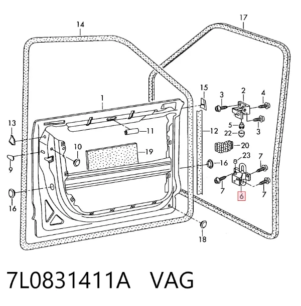 Gozno da porta dianteira esquerda 7L0831411A VAG