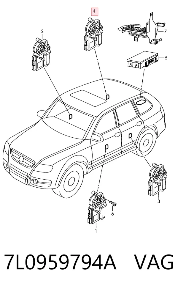Motor de acionamento de vidro da porta traseira direita 7L0959794A VAG