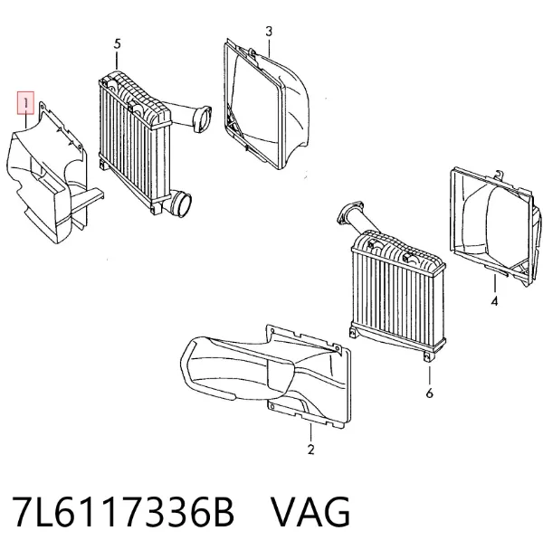 Conduto de ar (defletor) direito do radiador de intercooler 7L6117336B VAG