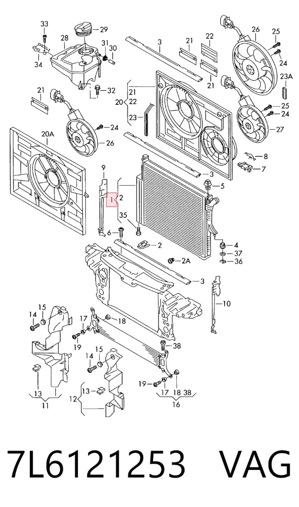 Radiador de esfriamento de motor 7L6121253 VAG