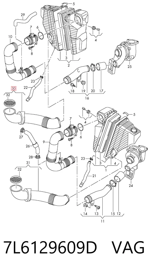 Cano derivado de ar, entrada de filtro de ar 7L6129609D VAG