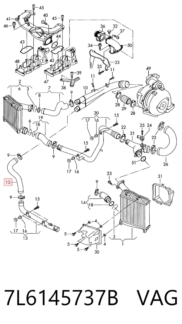 Mangueira (cano derivado) de intercooler 7L6145737B VAG