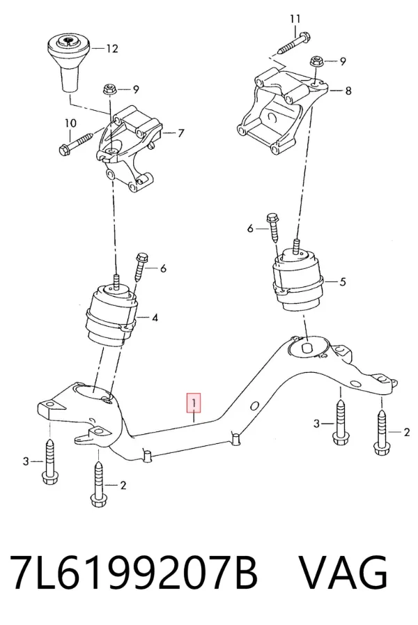 Viga de fixação de motor 7L6199207B VAG