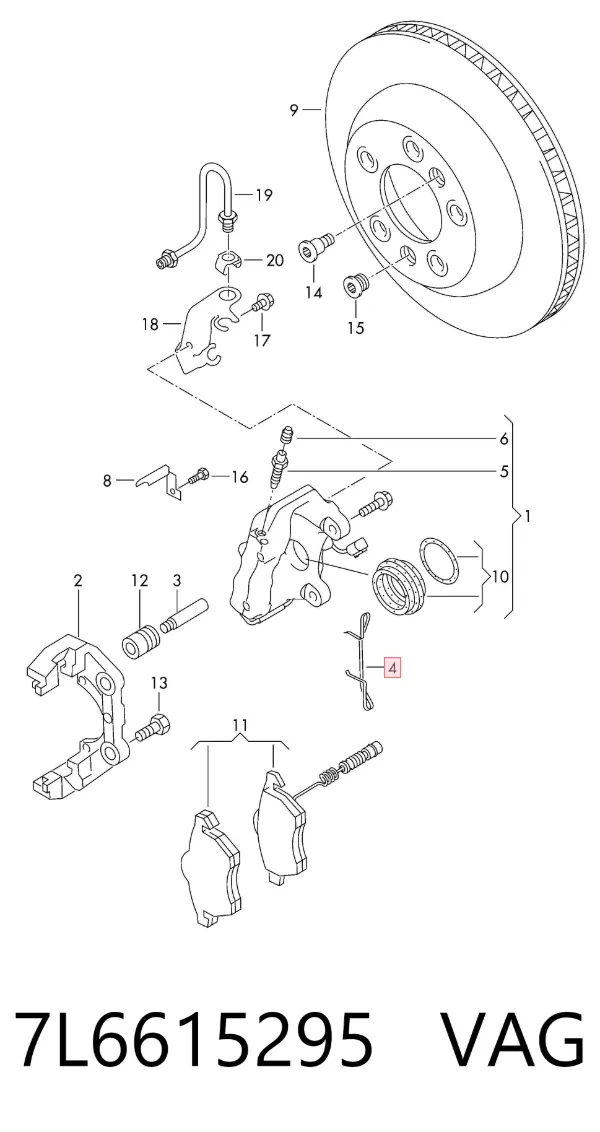 Kit de molas de fixação de sapatas de disco traseiras 7L6615295 VAG