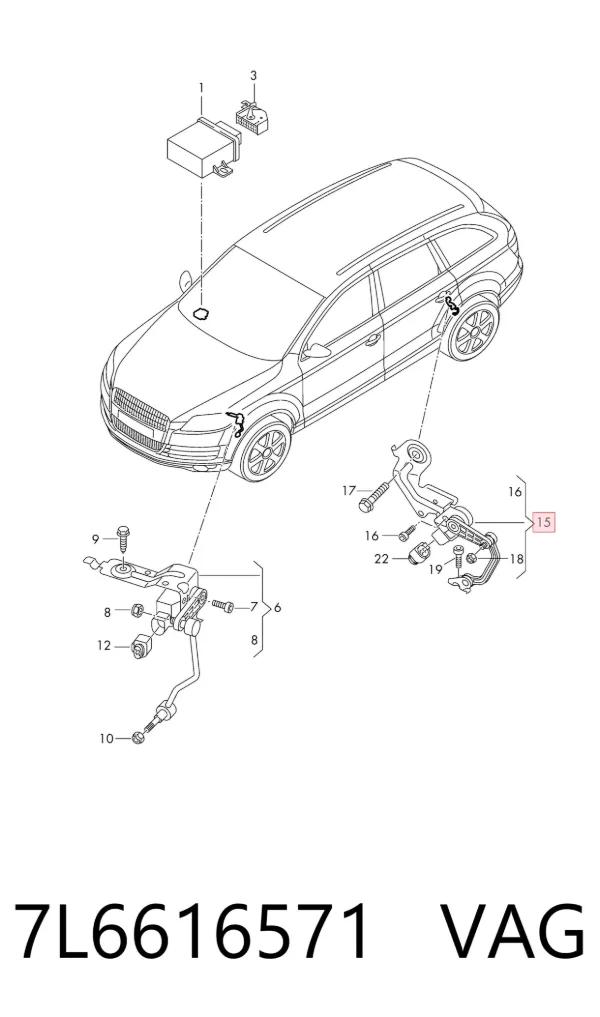 Sensor traseiro do nível de posição de carroçaria 7L6616571 VAG