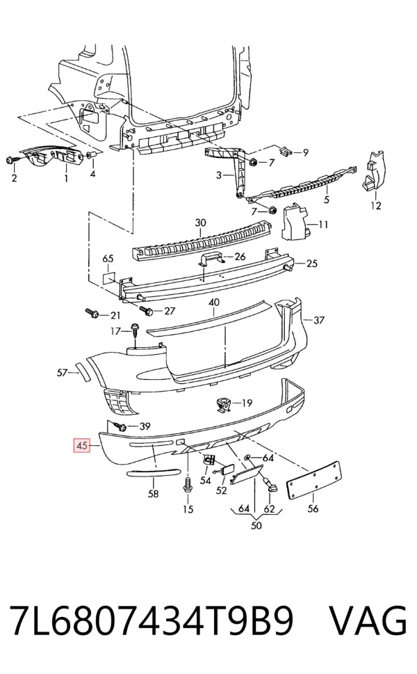 Spoiler do pára-choque traseiro 7L6807434T9B9 VAG