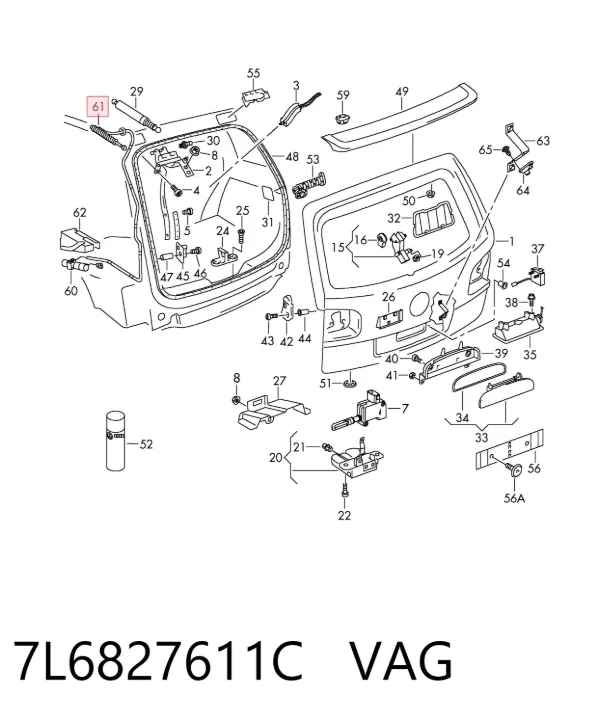 Amortecedor de tampa de porta-malas (de 3ª/5ª porta traseira) 7L6827611C VAG