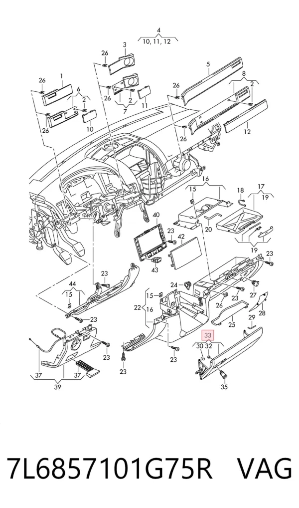 Tampa da caixa para luvas (porta-luvas) Volkswagen Touareg I