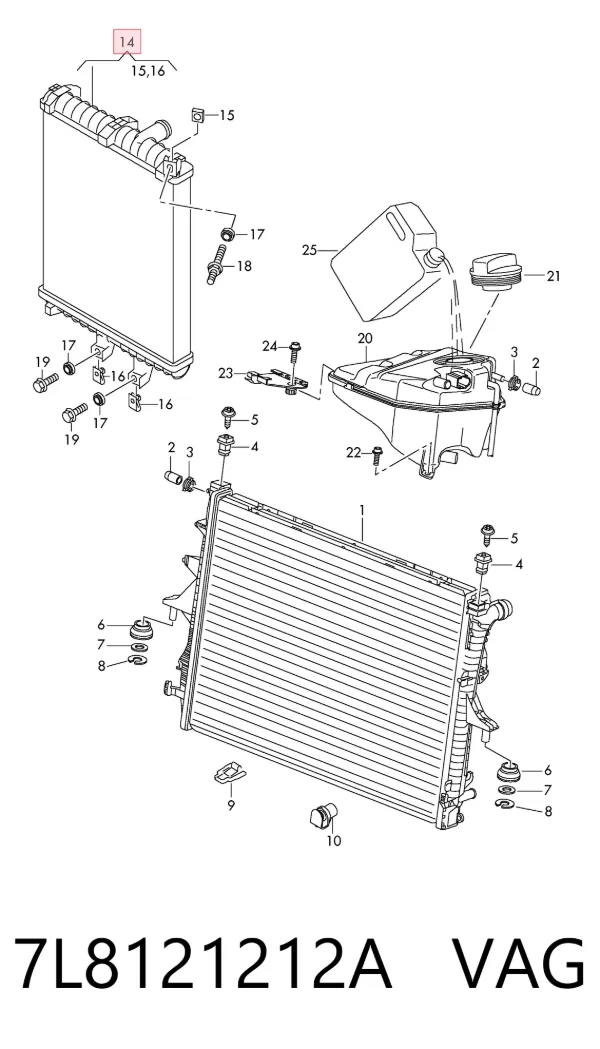 Radiador de esfriamento de motor adicional 7L8121212A VAG