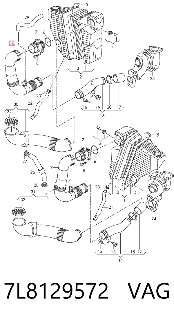 Cano derivado de ar do medidor de consumo do ar 7L8129572 VAG