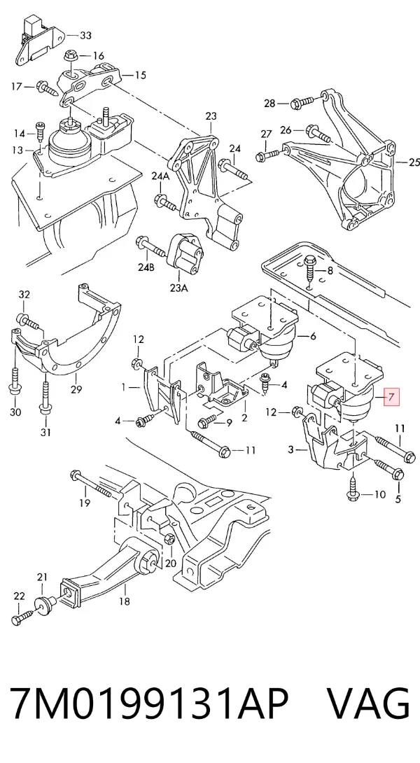 Coxim (suporte) esquerdo de motor 7M0199131AP VAG