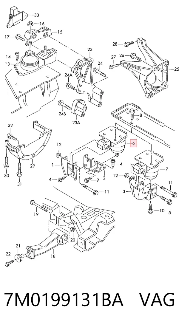 Coxim (suporte) esquerdo de motor 7M0199131BA VAG