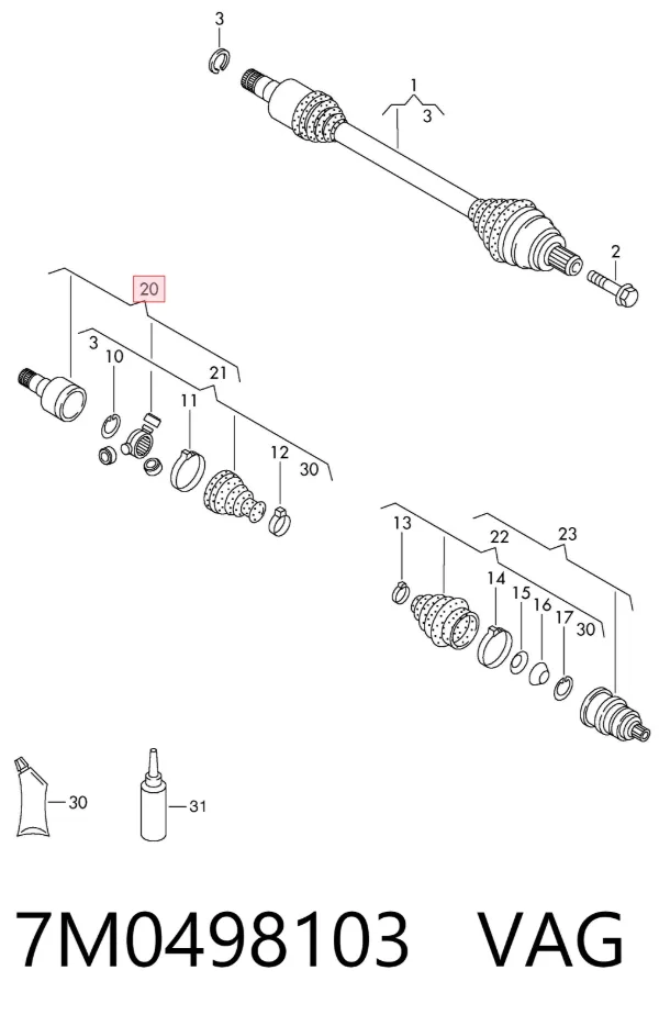Junta homocinética interna dianteira esquerda 7M0498103 VAG