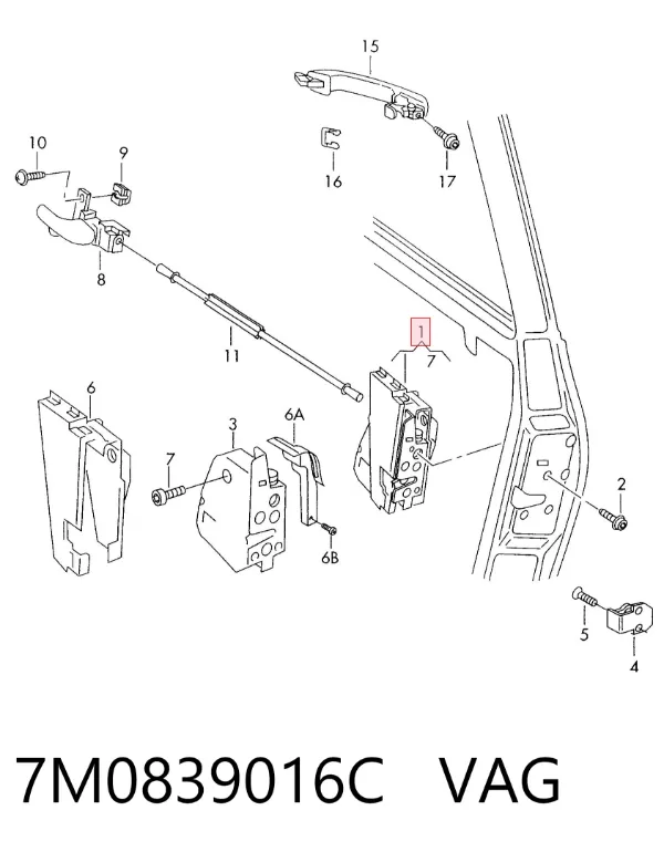 Fecho da porta traseira direita 7M0839016C VAG