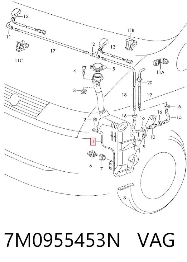 Tanque de fluido para lavador de vidro 7M0955453N VAG