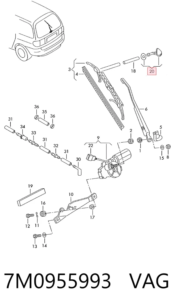 Injetor de fluido para lavador de vidro traseiro 7M0955993 VAG