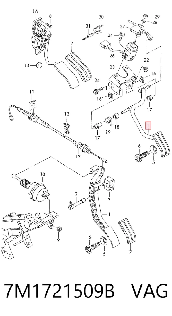 Pedal de gás (de acelerador) 7M1721509B VAG
