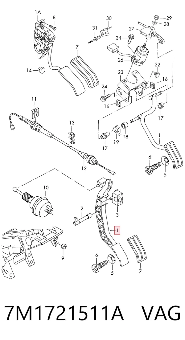 Pedal de gás (de acelerador) 7M1721511A VAG