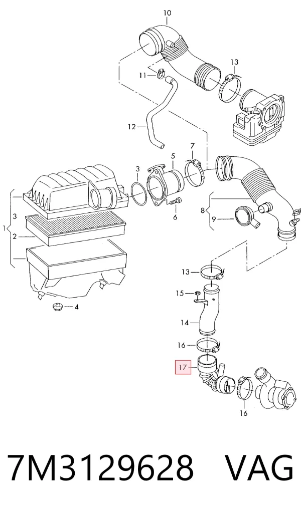Cano derivado de ar, entrada na turbina (supercompressão) 7M3129628 VAG