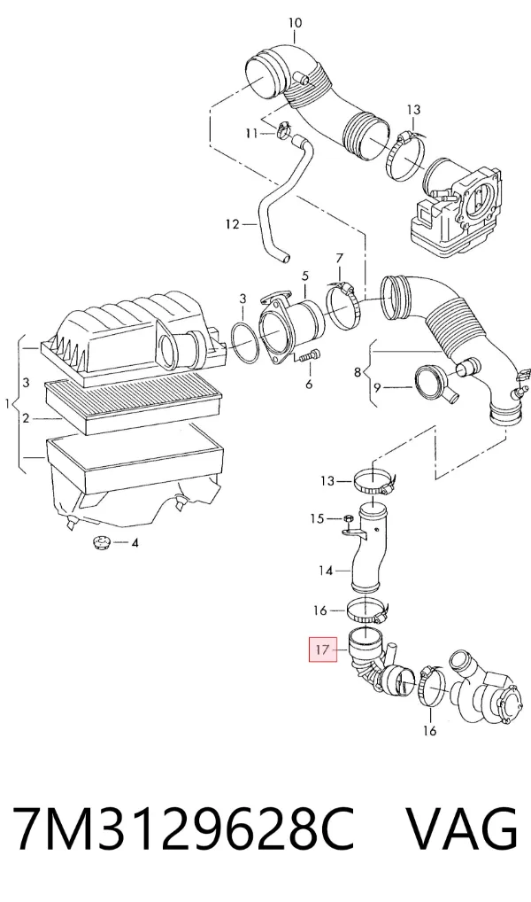 Cano derivado de ar, entrada na turbina (supercompressão) 7M3129628C VAG