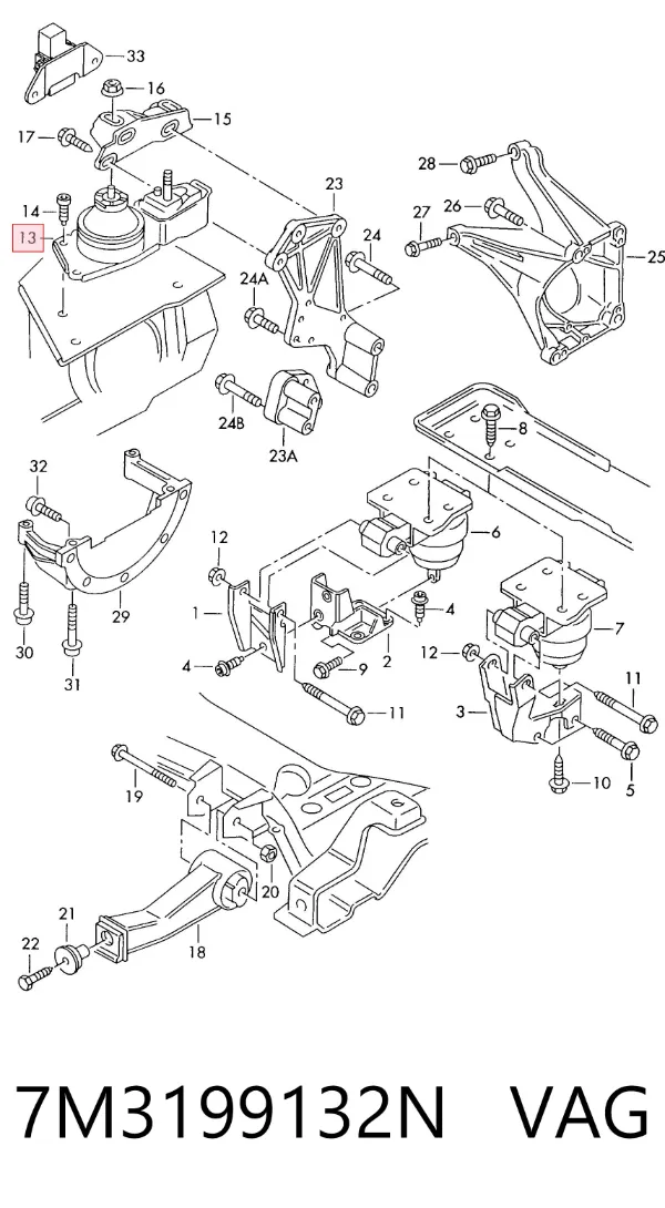 Coxim (suporte) direito de motor 7M3199132N VAG
