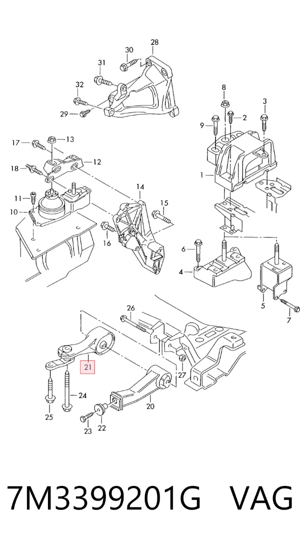 Coxim (suporte) traseiro de motor 7M3399201G VAG
