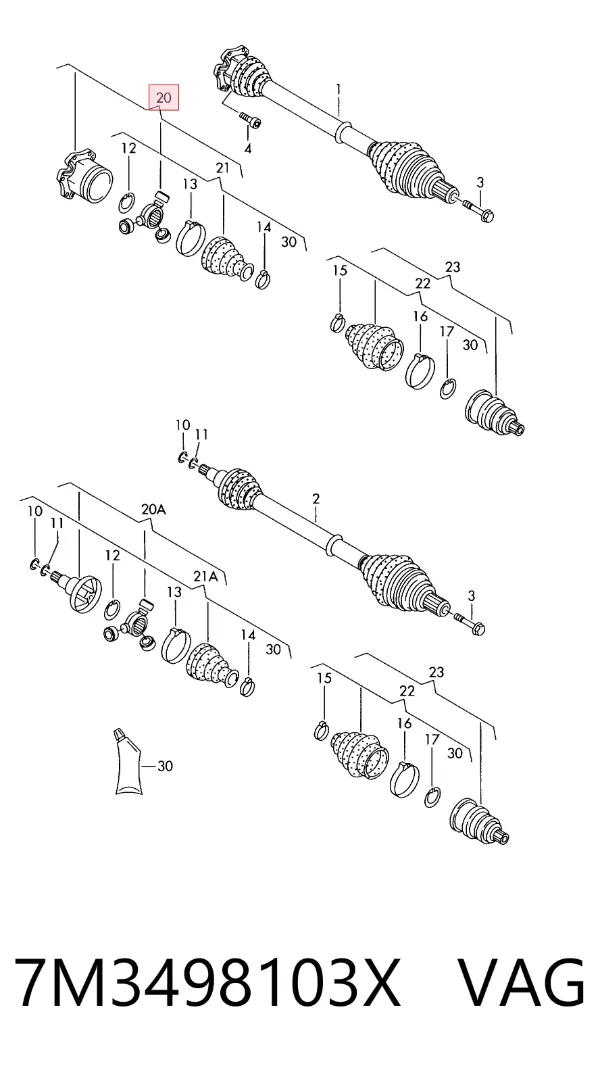 Junta homocinética interna dianteira 7M3498103X VAG