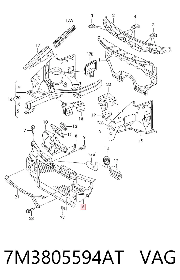 Suporte do radiador montado (painel de montagem de fixação das luzes) Seat Alhambra 7V8, 7V9