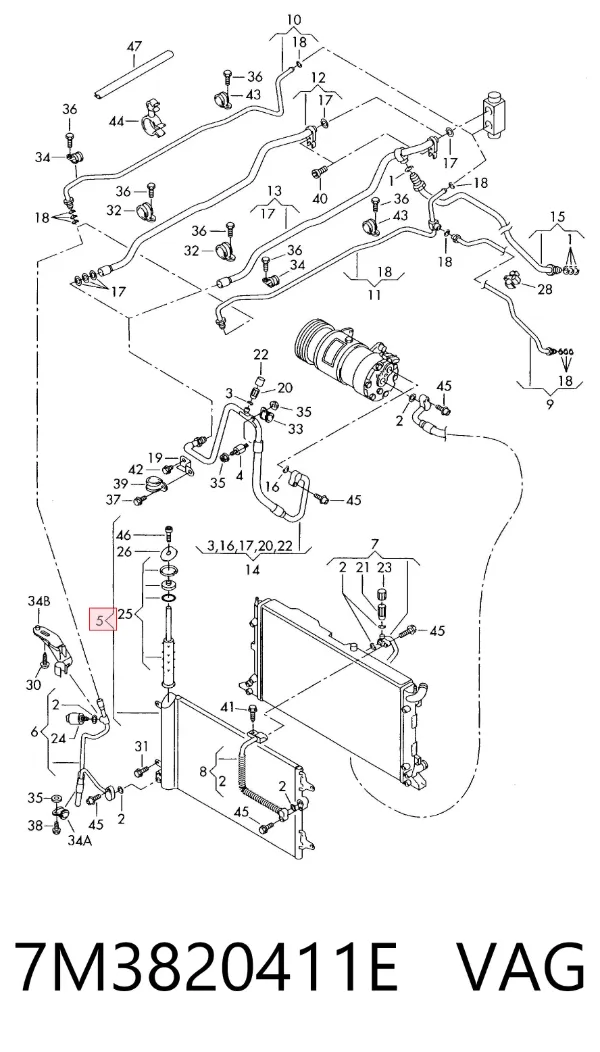 Radiador de aparelho de ar condicionado 7M3820411E VAG