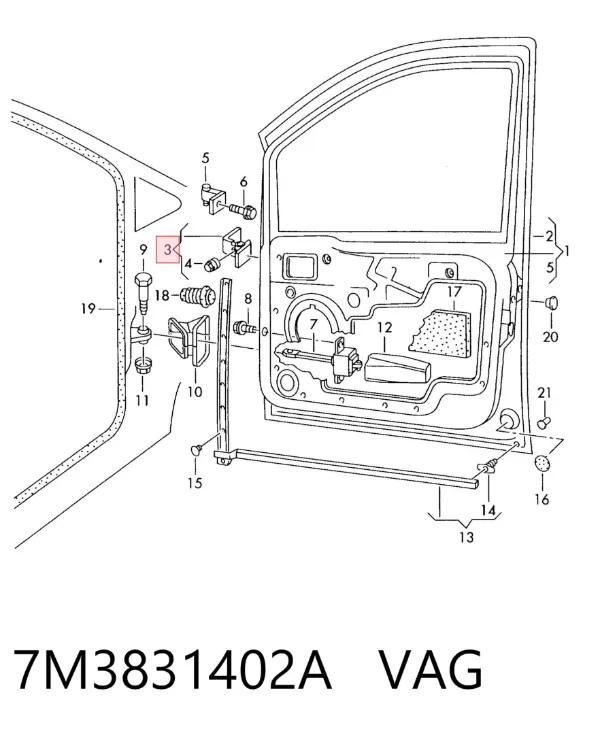 Gozno da porta dianteira direita 7M3831402A VAG