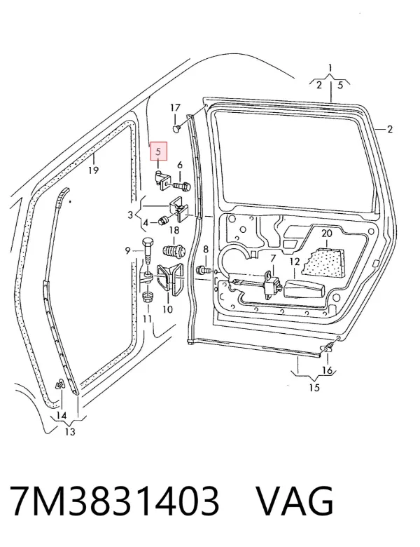 Gozno da porta dianteira esquerda 7M3831403 VAG