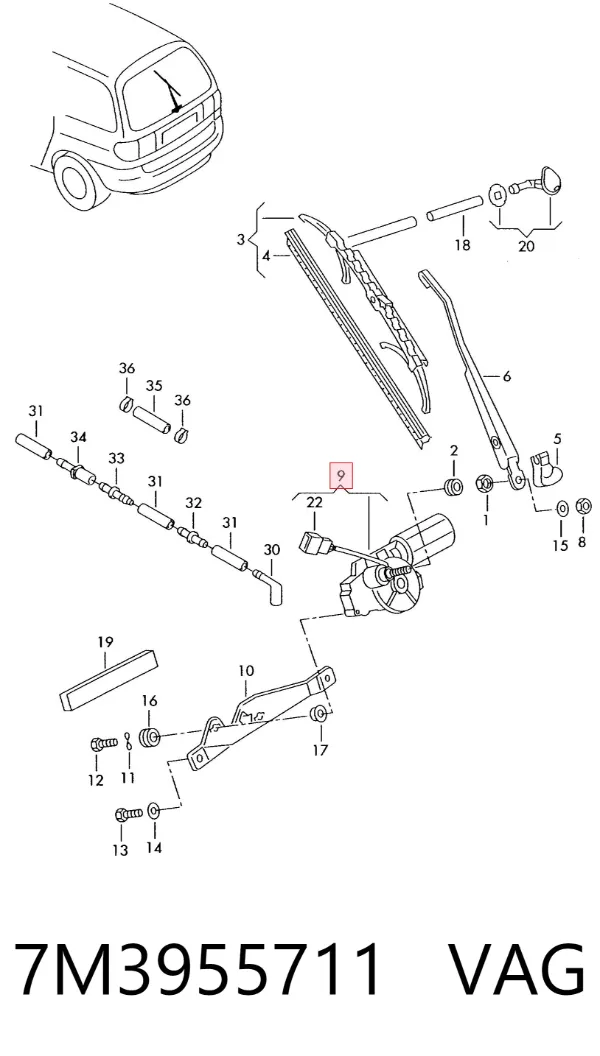Motor de limpador pára-brisas de vidro traseiro 7M3955711 VAG