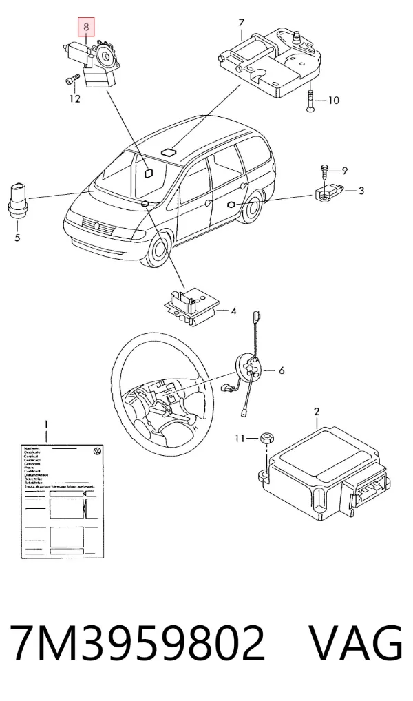 Motor de acionamento de vidro da porta dianteira direita 7M3959802 VAG