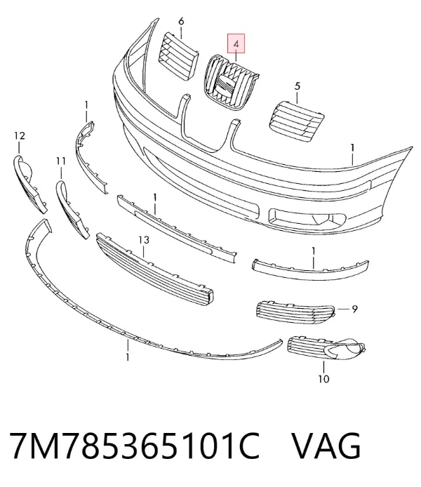 Emblema de grelha do radiador 7M785365101C VAG