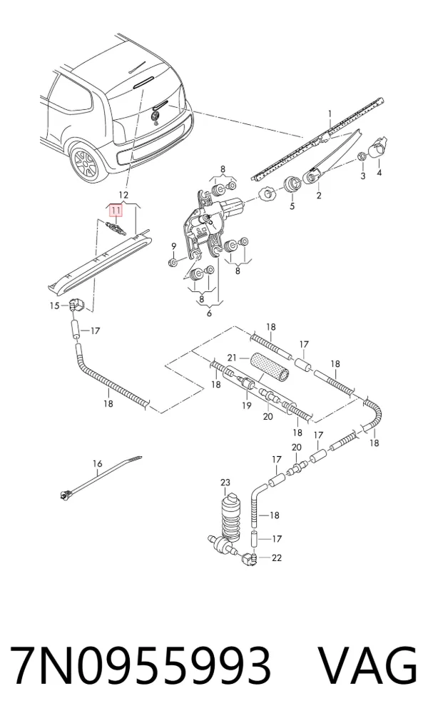 Injetor de fluido para lavador de vidro traseiro 7N0955993 VAG