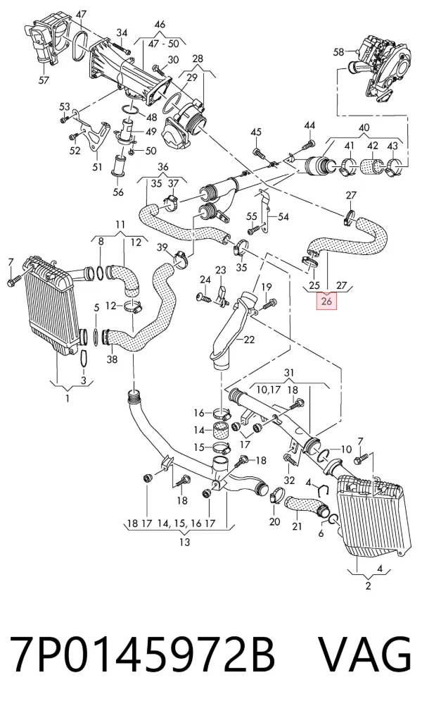 Mangueira (cano derivado) de intercooler 7P0145972B VAG