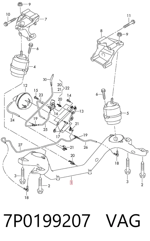 Viga de fixação de motor 7P0199207 VAG