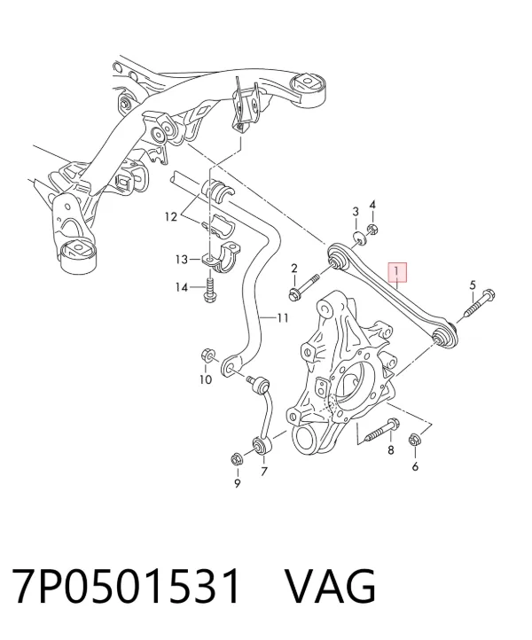 Barra transversal de suspensão traseira 7P0501531 VAG
