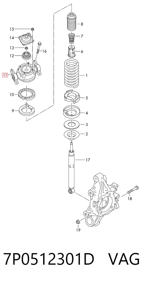 Suporte de amortecedor traseiro esquerdo 7P0512301D VAG