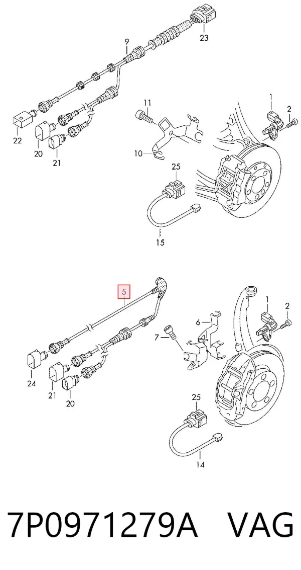 Fio dianteiro de sensor ABS 7P0971279A VAG