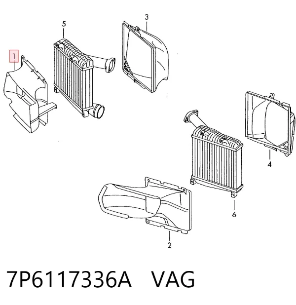 Conduto de ar (defletor) direito do radiador de intercooler 7P6117336A VAG