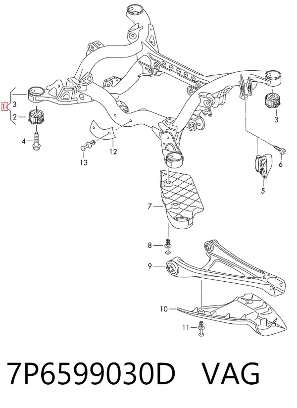 Viga de suspensão traseira (plataforma veicular) 7P6599030D VAG