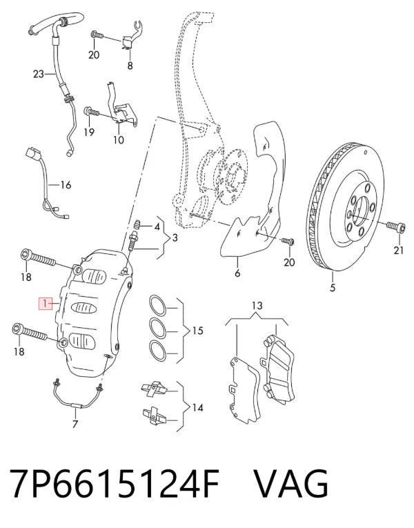 Kit de reparação de suporte do freio dianteiro 7P6615124F VAG