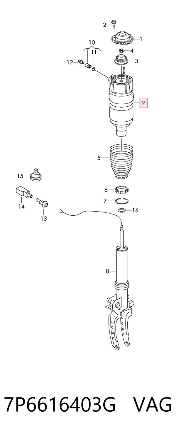 Coxim pneumático (suspensão de lâminas pneumática) do eixo dianteiro 7P6616403G VAG