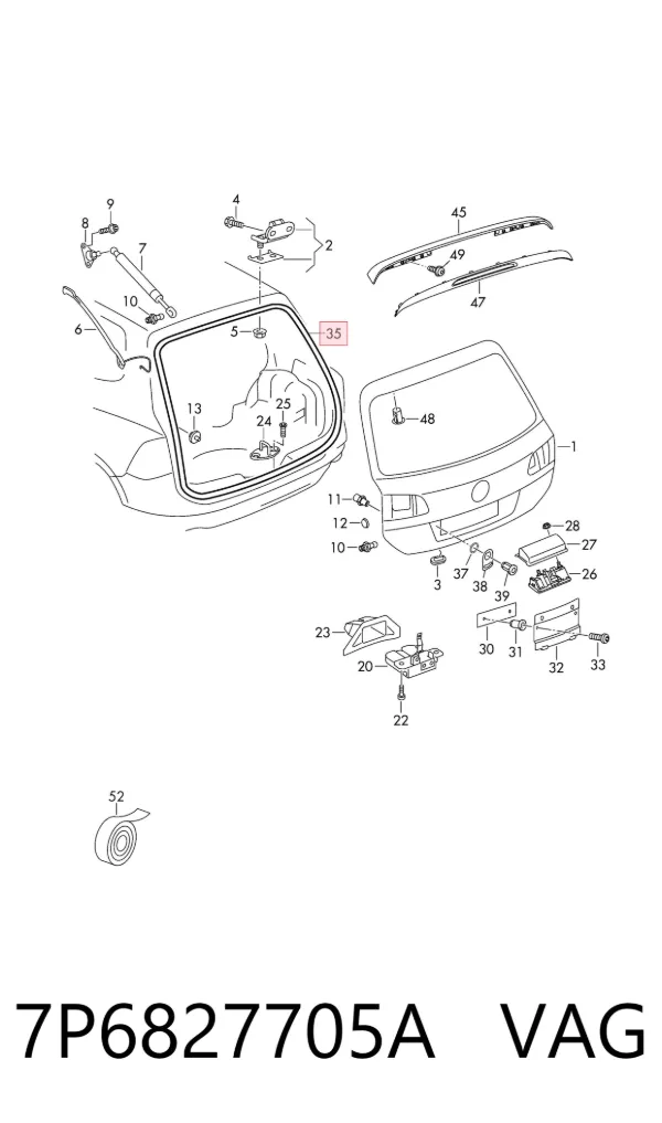 Compactador de tampa de porta-malas 7P6827705A VAG